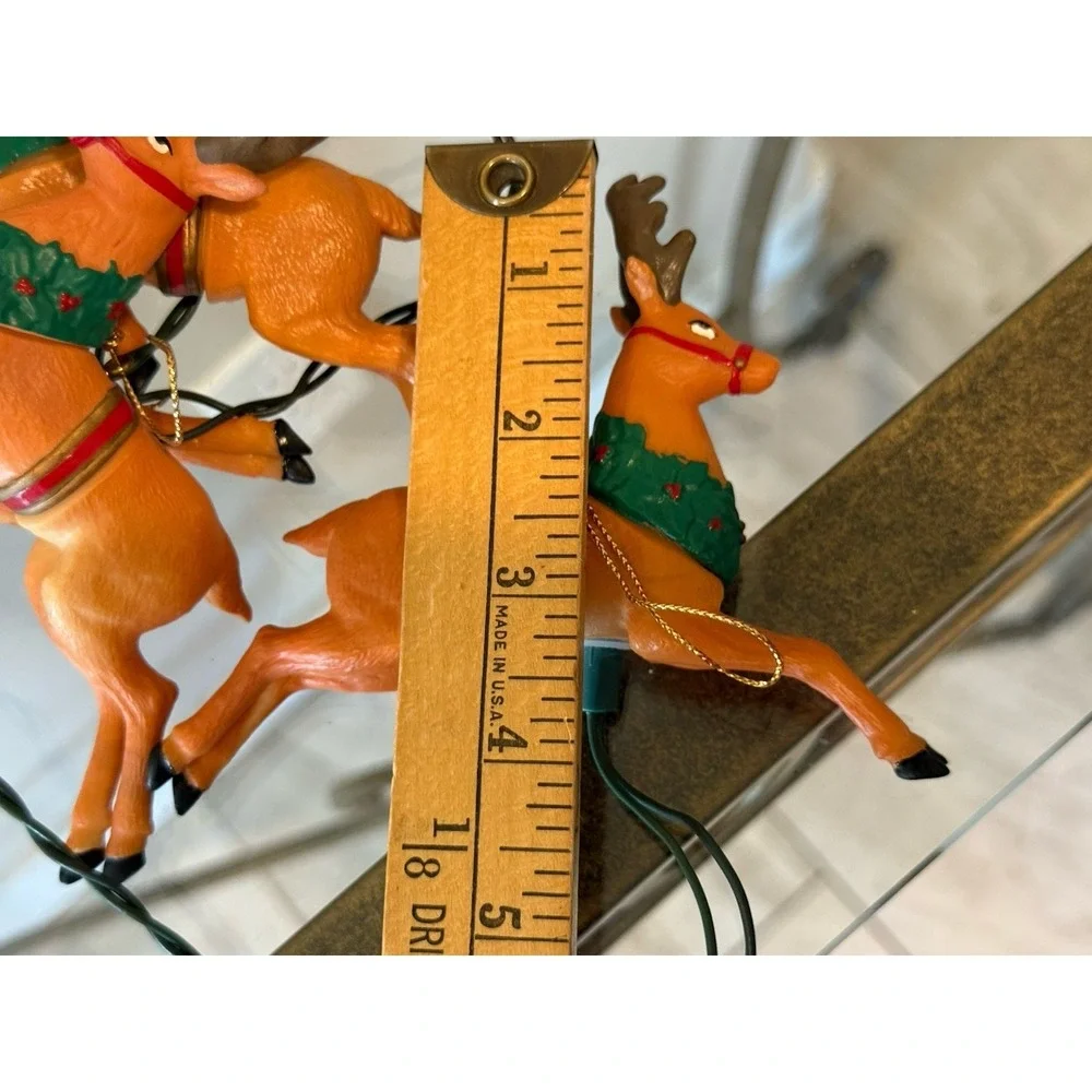 Vintage Kurt Adler Lighted SANTA Sleigh 8 Reindeer Novelty Christmas Lights